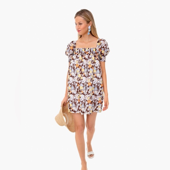 Tory Burch Dresses & Skirts - Tory Burch Smocked Mini Dress Small Reverie Lucky Meadow Floral Puff Sleeve